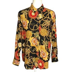 Baroque Chain Clock Print Top Versace Style Vtg 90s Moda Intl Victoria’s Secret